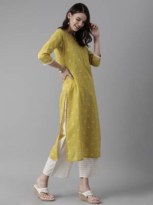 Indo Era Olive Foil Printed Straight Kurta Palazzo Set 3