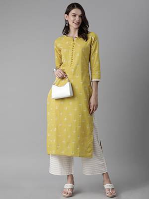Indo Era Olive Foil Printed Straight Kurta Palazzo Set 4