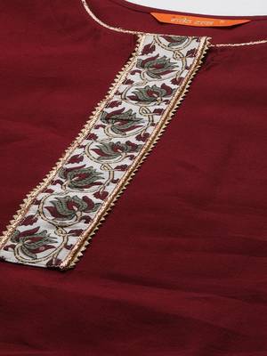 Indo Era Maroon Solid Straight Kurta Palazzo With Dupatta Set 5