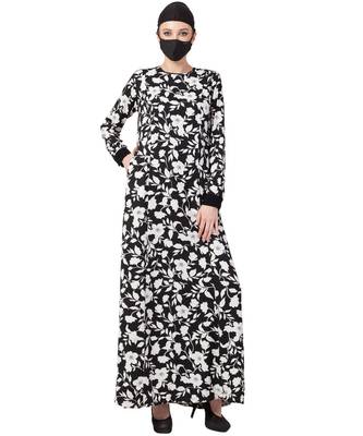 Black & White Printed Dress Abaya Dress 1