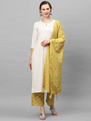 Indo Era White Foil Printed Straight Kurta Palazzo With Dupatta Set 1