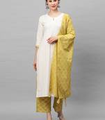 Indo Era White Foil Printed Straight Kurta Palazzo With Dupatta Set