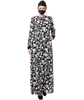 Black & White Printed Dress Abaya Dress 3