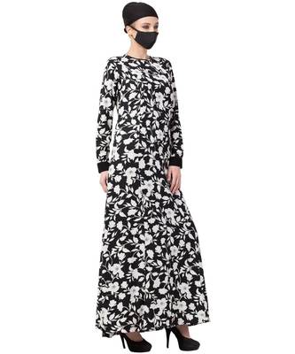 Black & White Printed Dress Abaya Dress 5