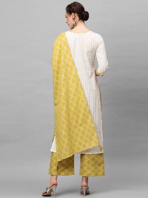 Indo Era White Foil Printed Straight Kurta Palazzo With Dupatta Set 2