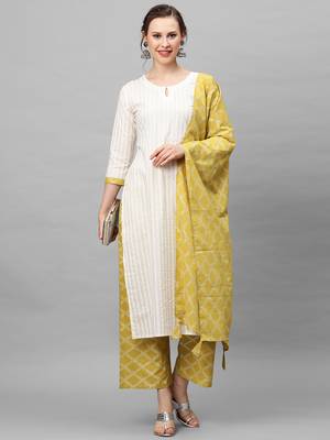 Indo Era White Foil Printed Straight Kurta Palazzo With Dupatta Set 3