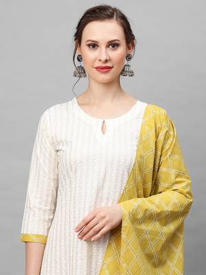 Indo Era White Foil Printed Straight Kurta Palazzo With Dupatta Set 4
