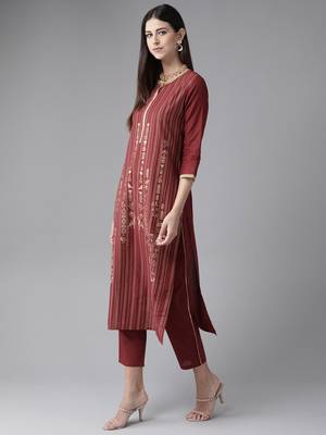Indo Era Maroon Foil Printed Kurta Trouser With Dupatta Set 3