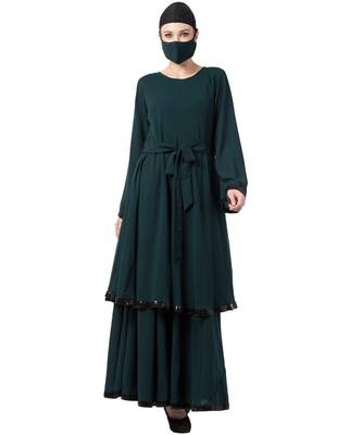Layered Gown Dress With Belt & Hijab Abaya Dress 1