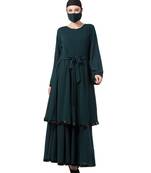 Layered Gown Dress With Belt & Hijab Abaya Dress