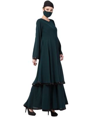 Layered Gown Dress With Belt & Hijab Abaya Dress 3
