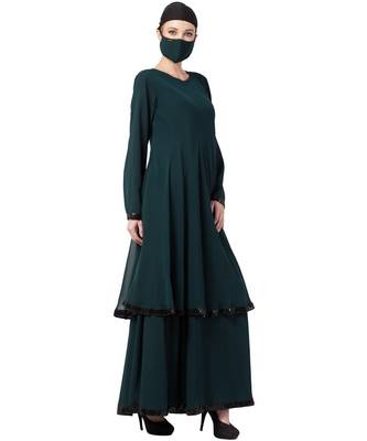 Layered Gown Dress With Belt & Hijab Abaya Dress 4