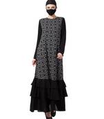 Modest Dress In Black & White With Frill Layers Abaya Dress