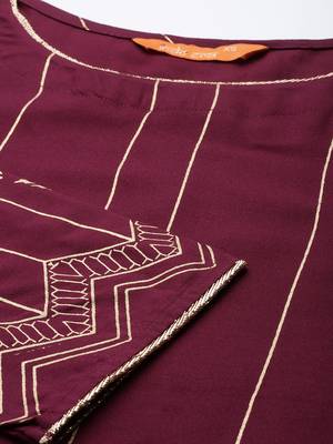 Indo Era Wine Foil Printed Kurta Trouser With Dupatta Set 5