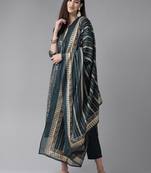 Indo Era Teal Foil Printed Kurta Trouser With Dupatta Set