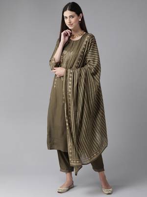 Indo Era Green Foil Printed Kurta Trouser With Dupatta Set 1