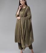 Indo Era Green Foil Printed Kurta Trouser With Dupatta Set