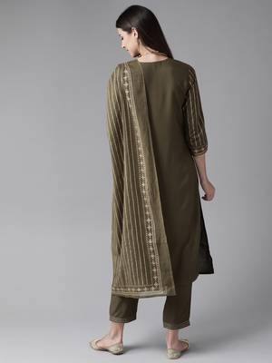 Indo Era Green Foil Printed Kurta Trouser With Dupatta Set 2