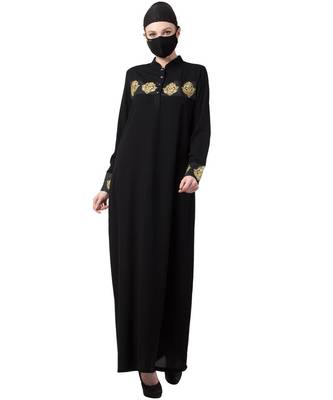 Modest Dress With Golden Motifs Abaya Dress 2