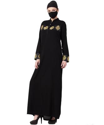 Modest Dress With Golden Motifs Abaya Dress 3