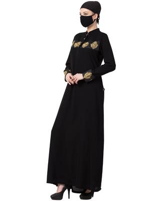 Modest Dress With Golden Motifs Abaya Dress 4