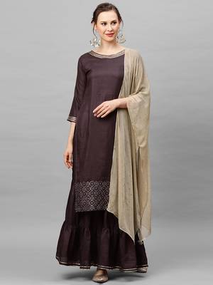 Indo Era Purple Embroidered Straight Kurta Sarara With Dupatta Set 1