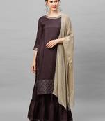 Indo Era Purple Embroidered Straight Kurta Sarara With Dupatta Set