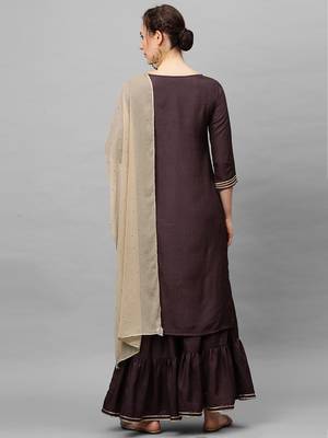 Indo Era Purple Embroidered Straight Kurta Sarara With Dupatta Set 2