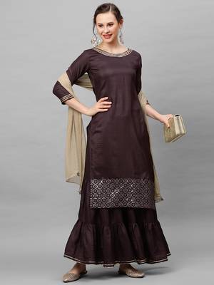 Indo Era Purple Embroidered Straight Kurta Sarara With Dupatta Set 3