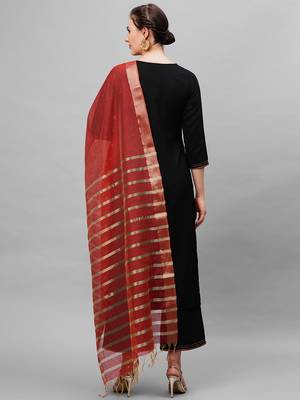 Indo Era Black Solid Straight Kurta Palazzo With Dupatta Set 2