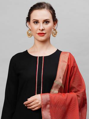 Indo Era Black Solid Straight Kurta Palazzo With Dupatta Set 4