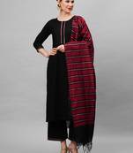 Indo Era Black Solid Straight Kurta Palazzo With Dupatta Set