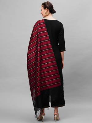 Indo Era Black Solid Straight Kurta Palazzo With Dupatta Set 2