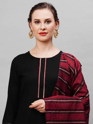 Indo Era Black Solid Straight Kurta Palazzo With Dupatta Set 4