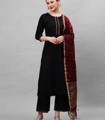 Indo Era Black Solid Straight Kurta Palazzo With Dupatta Set