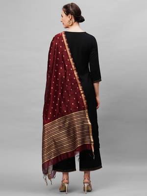 Indo Era Black Solid Straight Kurta Palazzo With Dupatta Set 2