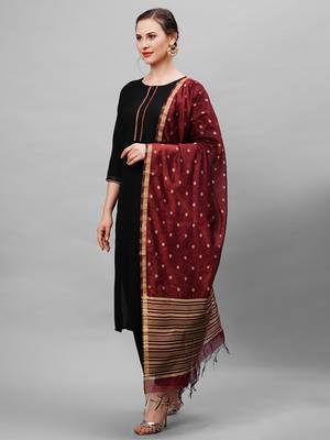 Indo Era Black Solid Straight Kurta Palazzo With Dupatta Set 3