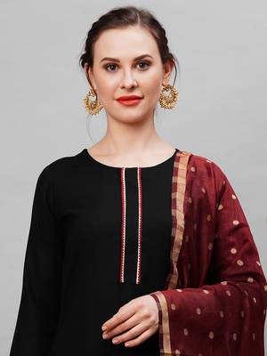 Indo Era Black Solid Straight Kurta Palazzo With Dupatta Set 4