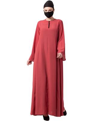 Modest Dress With Contrast Buttons And Belt. 1