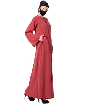 Modest Dress With Contrast Buttons And Belt. 4