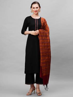 Indo Era Black Solid Straight Kurta Palazzo With Dupatta Set 1