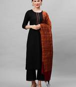 Indo Era Black Solid Straight Kurta Palazzo With Dupatta Set