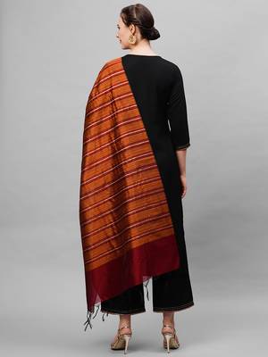 Indo Era Black Solid Straight Kurta Palazzo With Dupatta Set 2