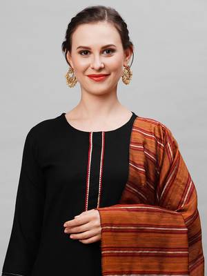 Indo Era Black Solid Straight Kurta Palazzo With Dupatta Set 4