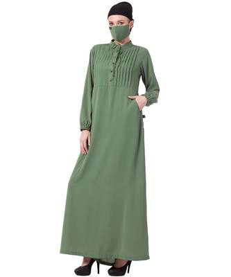 Abaya With Pin Tucks and Front Pockets 4