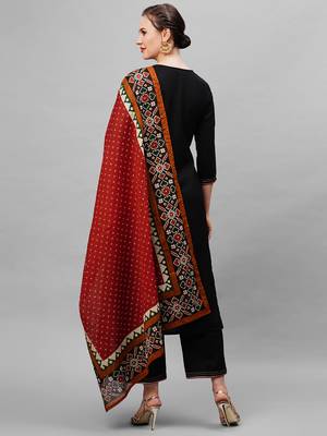 Indo Era Black Solid Straight Kurta Palazzo With Dupatta Set 2