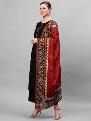 Indo Era Black Solid Straight Kurta Palazzo With Dupatta Set 3