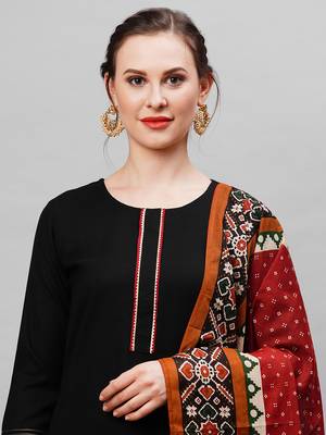 Indo Era Black Solid Straight Kurta Palazzo With Dupatta Set 4