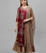 Indo Era Printed Red Straight Kurta Sharara With Dupatta Set