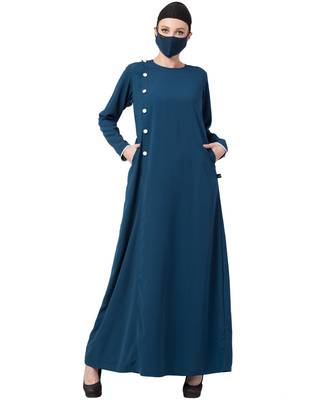 Modest Dress With Contrast Buttons On Side. Abaya Dress 1